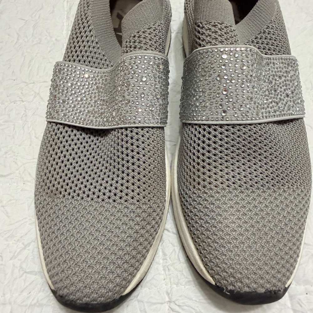 Anne Klein Sport Gray Slip-On Sneakers with Rhinestone Accent - Picture 2 of 4